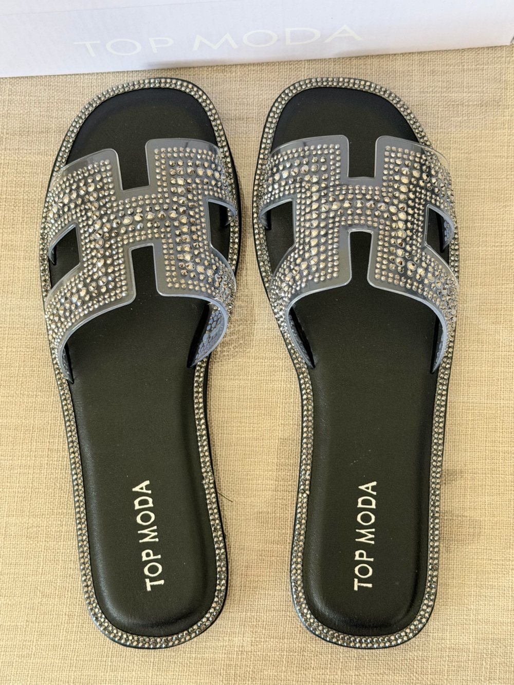 Top Moda Women’s Raven Slide Rhinestone Sandals Pewter/ Clear